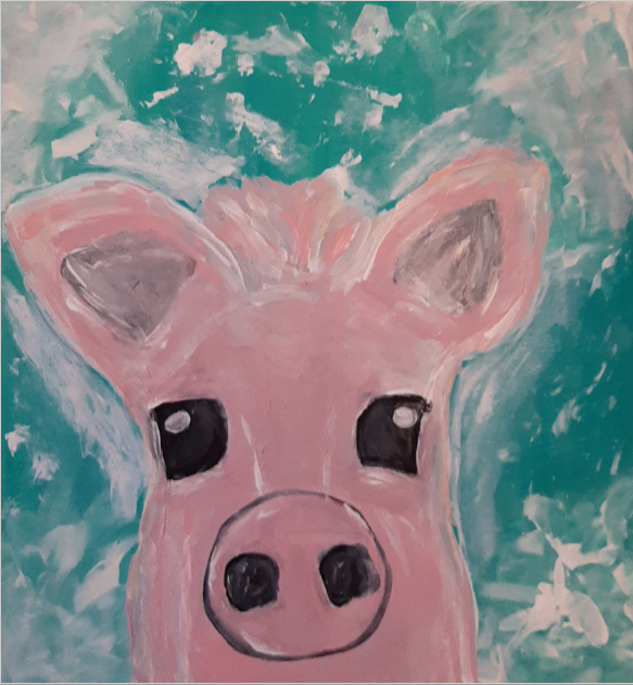 This is Kaylee's painting of pig with acrylics on canvas.